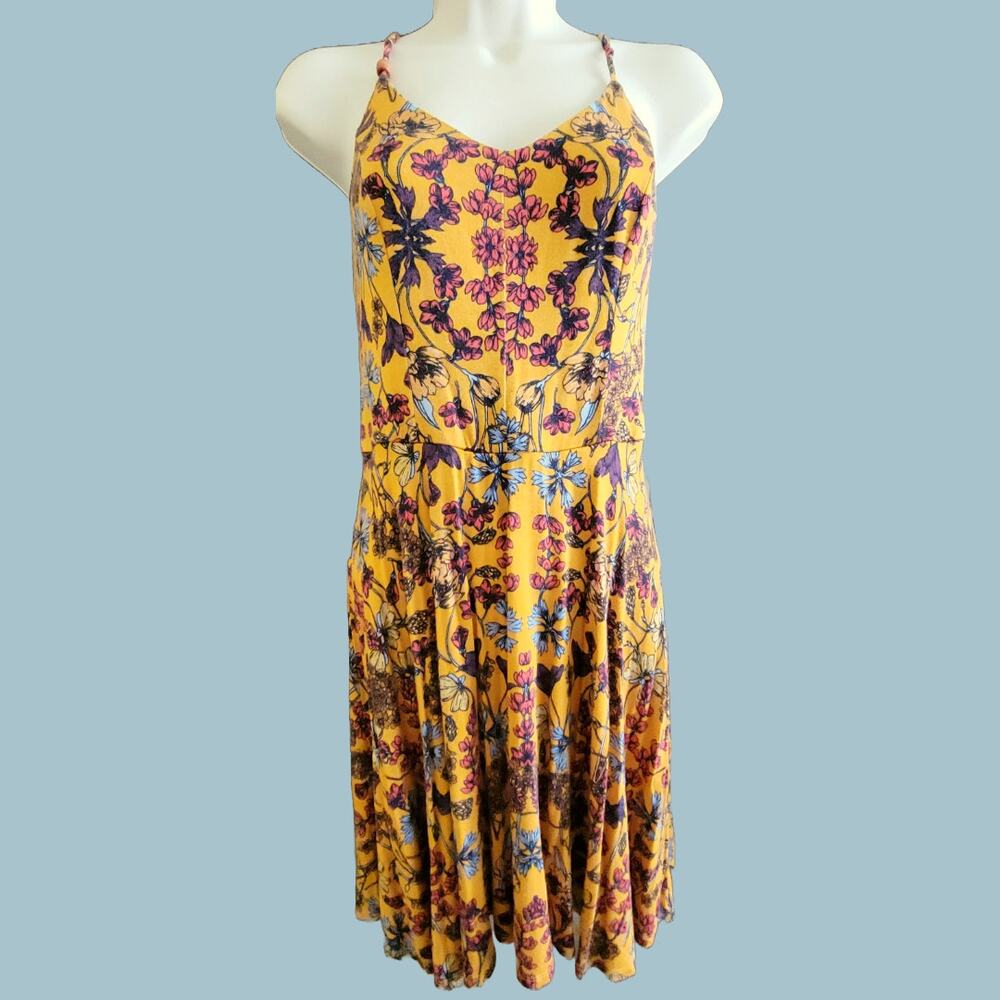Strappy, Full Skirted Yellow Floral Jersey Knit Sundress Size S by Xhilaration